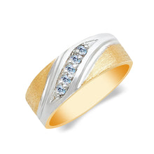 Ioka Jewelry - 14K Two Tone Solid Gold Cubic Zirconia CZ Men's Wedding Band