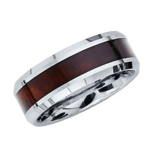 Ioka Jewelry - Tungsten Mahogany Wood Inlay Polished 8MM Engagement Wedding Ring Band - Unisex